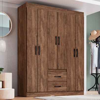 Guarda-Roupa Casal Sidney 6 Portas 2 Gavetas Castanho - Doripel