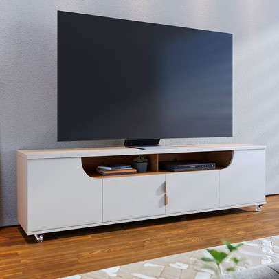 Rack para TV Até 75 Polegadas Santorini 4 Portas Off White/Freijó - Colibri