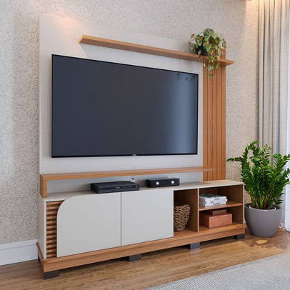 Estante para TV Até 75 Polegadas Jurerê 2 Portas Off White/Freijó 1800 - Colibri