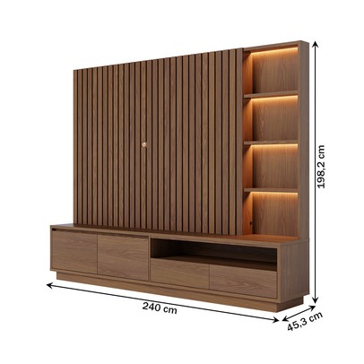 Estante para TV Até 82 Polegadas Cancun 4 Gavetas com Led Ripado Amêndoa - Colibri