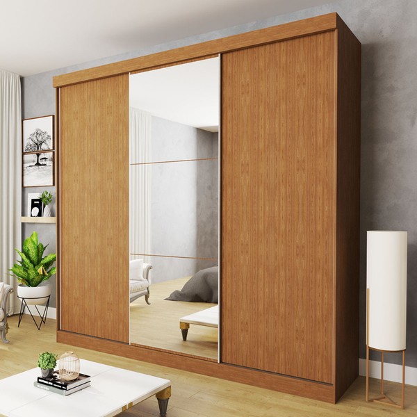 Guarda-Roupa Casal Evidence 3 Portas de Correr 4 Gavetas Carvalho - Minastex