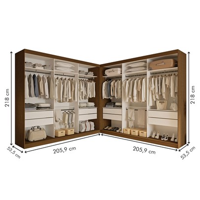 Closet Casal Paris Duo 8 Gavetas Freijó/Branco - Minastex