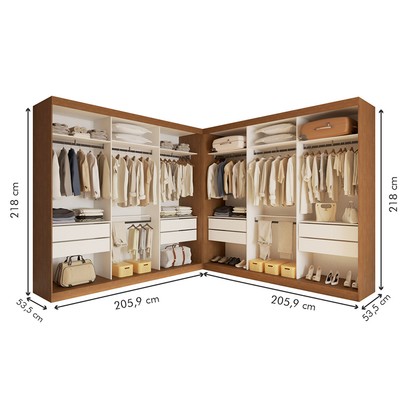 Closet Casal Paris Duo 8 Gavetas Carvalho/Branco - Minastex