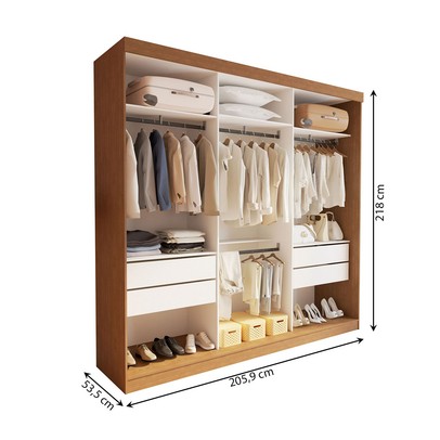 Closet Casal Paris 4 Gavetas Carvalho/Branco - Minastex