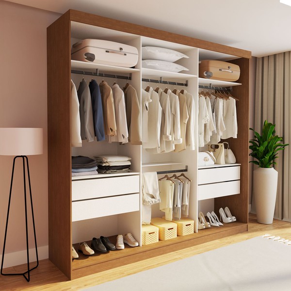 Closet Casal Paris 4 Gavetas Carvalho/Branco - Minastex