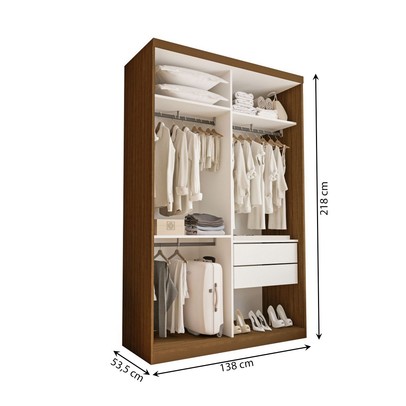 Closet Solteiro Júlia 2 Gavetas Freijó/Branco - Minastex