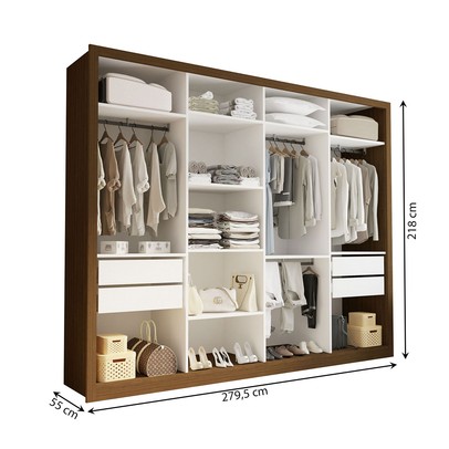 Closet Casal Florença 4 Gavetas Freijó/Branco - Minastex
