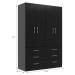 Guarda-Roupa Solteiro Treviso 4 Portas 6 Gavetas Black - Evidência Móveis