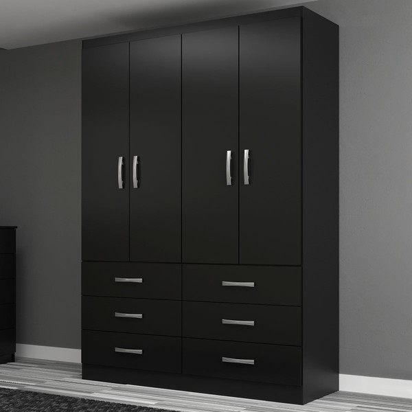 Guarda-Roupa Solteiro Treviso 4 Portas 6 Gavetas Black - Evidência Móveis