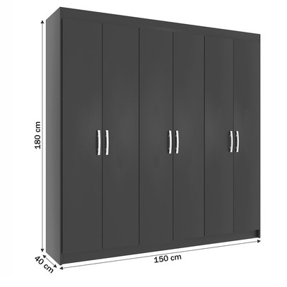 Guarda-Roupa Casal Montreal 6 Portas 2 Gavetas Black - Evidência Móveis