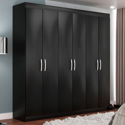 Guarda-Roupa Casal Montreal 6 Portas 2 Gavetas Black - Evidência Móveis