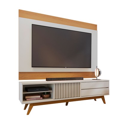 Rack com Painel para TV Até 75 Polegadas Veneza 1 Porta 2 Gavetas Off White/Freijo - Colibri