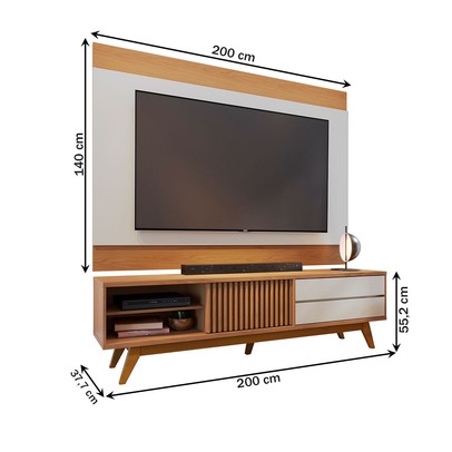 Rack com Painel para TV Até 75 Polegadas Veneza 1 Porta 2 Gavetas Freijo/Off White Matte - Colibri