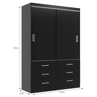 Guarda-Roupa Solteiro Veneza 2 Portas 6 Gavetas Black - Evidência Móveis