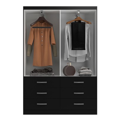Guarda-Roupa Solteiro Veneza 2 Portas 6 Gavetas Black - Evidência Móveis
