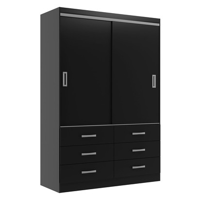 Guarda-Roupa Solteiro Veneza 2 Portas 6 Gavetas Black - Evidência Móveis