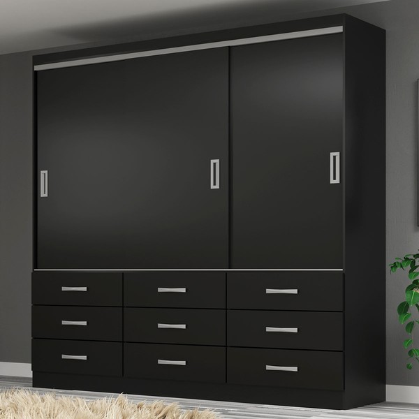 Guarda-Roupa Casal Isabela 3 Portas 9 Gavetas Black - Evidência Móveis