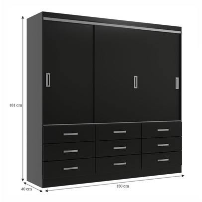 Guarda-Roupa Casal Isabela 3 Portas 9 Gavetas Black - Evidência Móveis