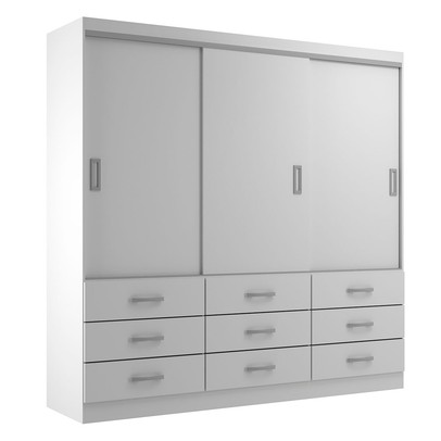 Guarda-Roupa Casal Isabela 3 Portas 9 Gavetas Branco - Evidência Móveis