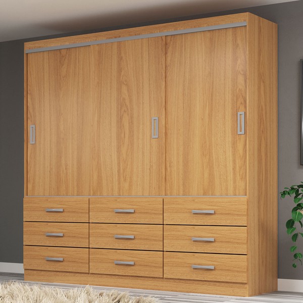 Guarda-Roupa Casal Isabela 3 Portas 9 Gavetas Cinamomo - Evidência Móveis