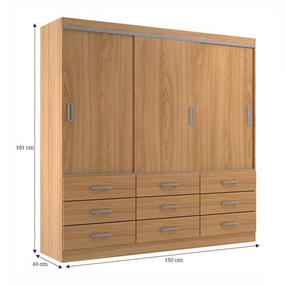 Guarda-Roupa Casal Isabela 3 Portas 9 Gavetas Cinamomo - Evidência Móveis