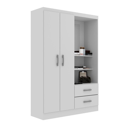 Guarda-Roupa Solteiro Capelinha 2 Portas 2 Gavetas com Espelho Branco - Evidência Móveis