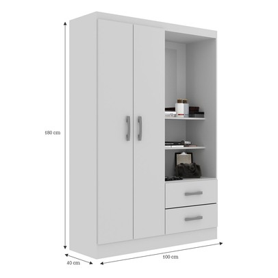 Guarda-Roupa Solteiro Capelinha 2 Portas 2 Gavetas com Espelho Branco - Evidência Móveis