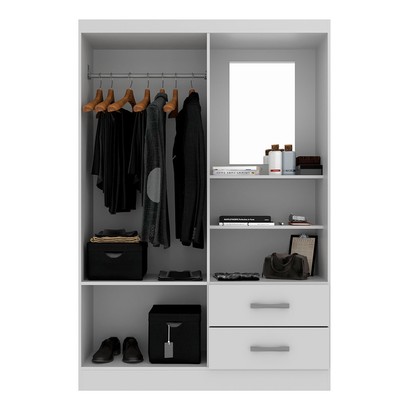 Guarda-Roupa Solteiro Capelinha 2 Portas 2 Gavetas com Espelho Branco - Evidência Móveis