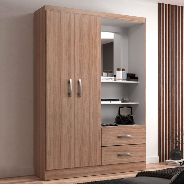 Guarda-Roupa Solteiro Capelinha 2 Portas 2 Gavetas com Espelho Demolição - Evidência Móveis