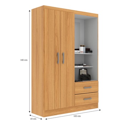 Guarda-Roupa Solteiro Capelinha 2 Portas 2 Gavetas com Espelho Cinamomo - Evidência Móveis