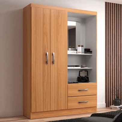 Guarda-Roupa Solteiro Capelinha 2 Portas 2 Gavetas com Espelho Cinamomo - Evidência Móveis