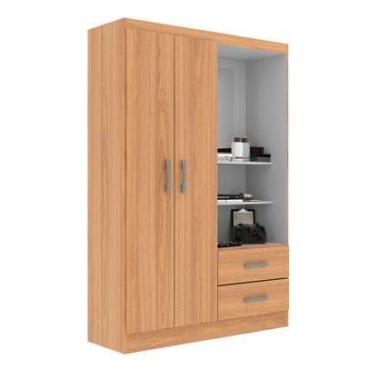 Guarda-Roupa Solteiro Capelinha 2 Portas 2 Gavetas com Espelho Cinamomo - Evidência Móveis