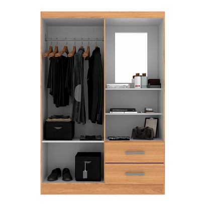 Guarda-Roupa Solteiro Capelinha 2 Portas 2 Gavetas com Espelho Cinamomo - Evidência Móveis