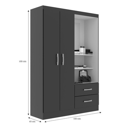 Guarda-Roupa Solteiro Capelinha 2 Portas 2 Gavetas com Espelho Black - Evidência Móveis