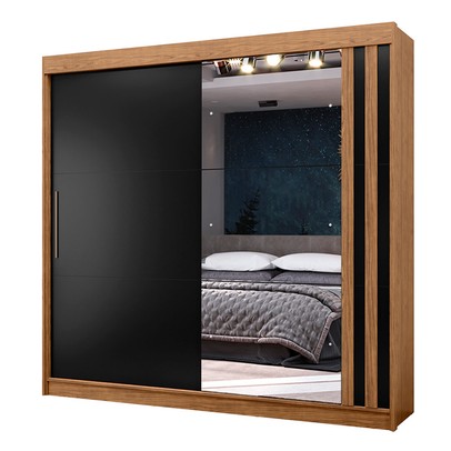 Guarda-Roupa Casal Seul 100% Mdf 2 Portas 4 Gavetas com Espelho Freijo/Nero - Mx Móveis