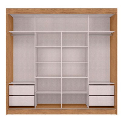 Guarda-Roupa Casal Seul 100% Mdf 2 Portas 4 Gavetas com Espelho Freijo/Nero - Mx Móveis