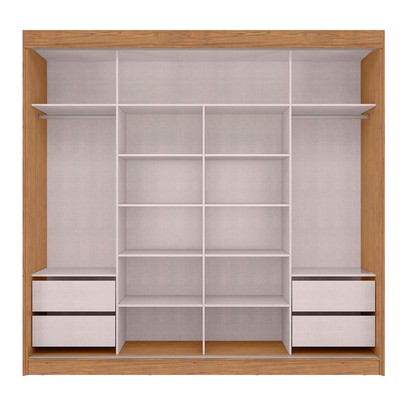 Guarda-Roupa Casal Seul 100% Mdf 2 Portas 4 Gavetas com Espelho Freijo/Off White - Mx Móveis