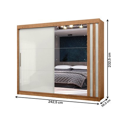 Guarda-Roupa Casal Seul 100% Mdf 2 Portas 4 Gavetas com Espelho Freijo/Off White - Mx Móveis