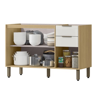 Balcão de Cozinha para Pia 120 Cm Glória 3 Portas 2 Gavetas Castanho/Off White - Mx Móveis