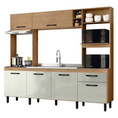 Cozinha Compacta Zoe 6 Portas 1 Gaveta Freijó/Off White - Mx Móveis