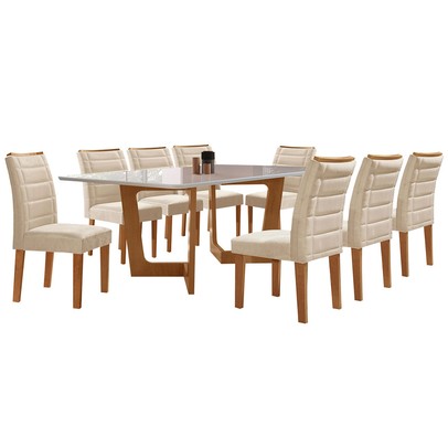 Mesa de Jantar 8 Lugares Itália com Vidro Cinamomo/Off White/Bege - Panorama Móveis