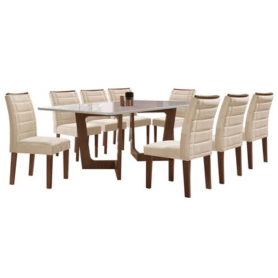 Mesa de Jantar 8 Lugares Itália com Vidro Chocolate/Off White/Bege - Panorama Móveis