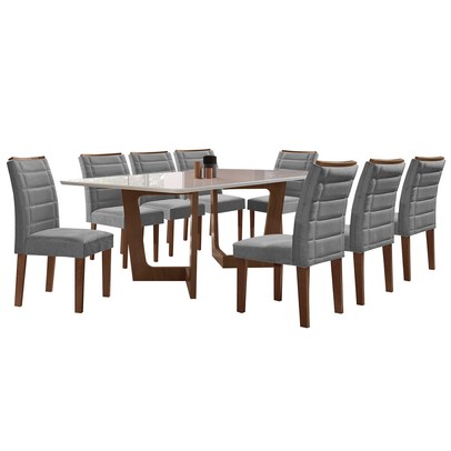 Mesa de Jantar 8 Lugares Itália com Vidro Chocolate/Off White/Cinza - Panorama Móveis
