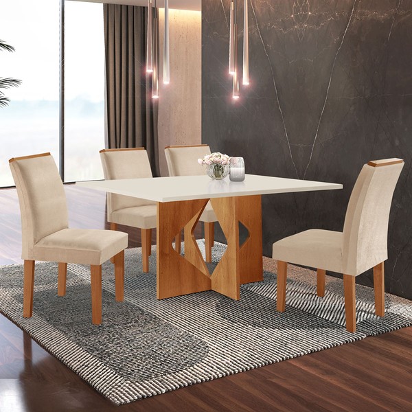 Mesa de Jantar 4 Lugares Austin Cinamomo/Off White/Suede Pena - Panorama Móveis