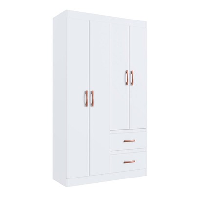 Guarda-Roupa Solteiro Dallas 4 Portas 2 Gavetas Branco  - Doripel Móveis