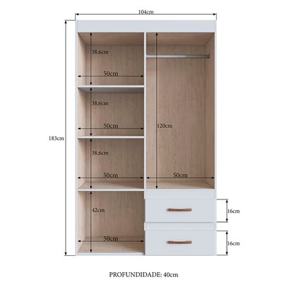 Guarda-Roupa Solteiro Dallas 4 Portas 2 Gavetas Branco  - Doripel Móveis