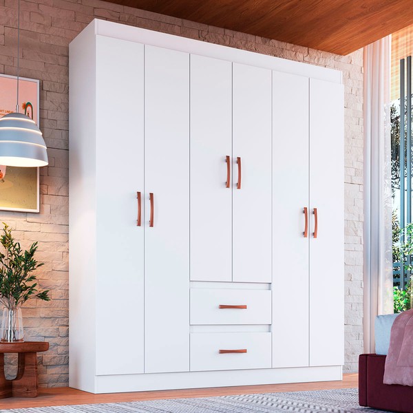 Guarda-Roupa Solteiro Texas 6 Portas 2 Gavetas Branco - Doripel