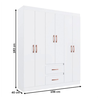 Guarda-Roupa Solteiro Texas 6 Portas 2 Gavetas Branco - Doripel