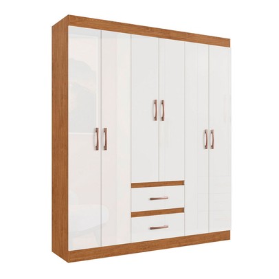 Guarda-Roupa Solteiro Texas 6 Portas 2 Gavetas Off White/Nogueira - Doripel