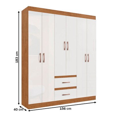 Guarda-Roupa Solteiro Texas 6 Portas 2 Gavetas Off White/Nogueira - Doripel